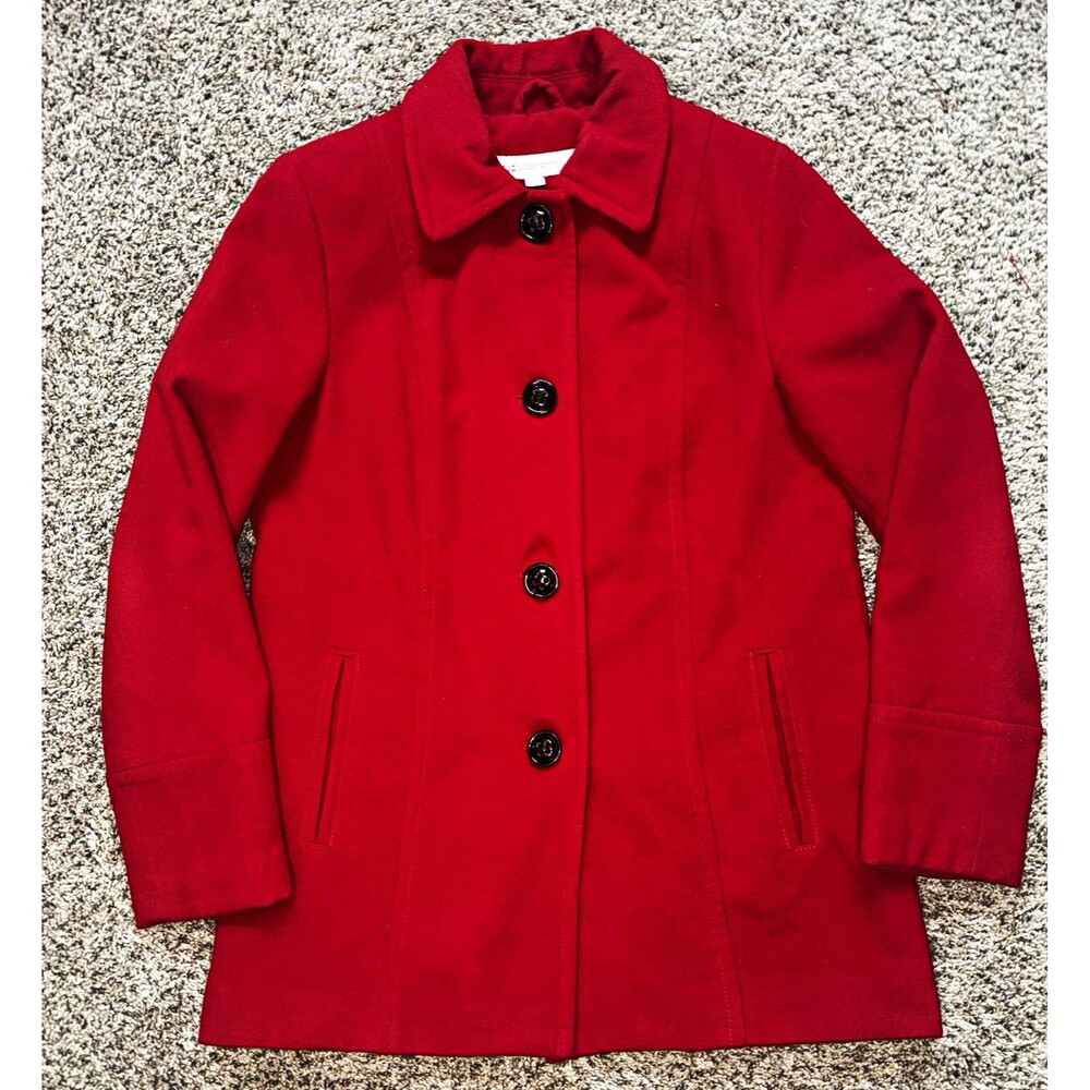 Liz Claiborne Women’s Red Mid-Length Lined Button Front Jacket Coat Size L